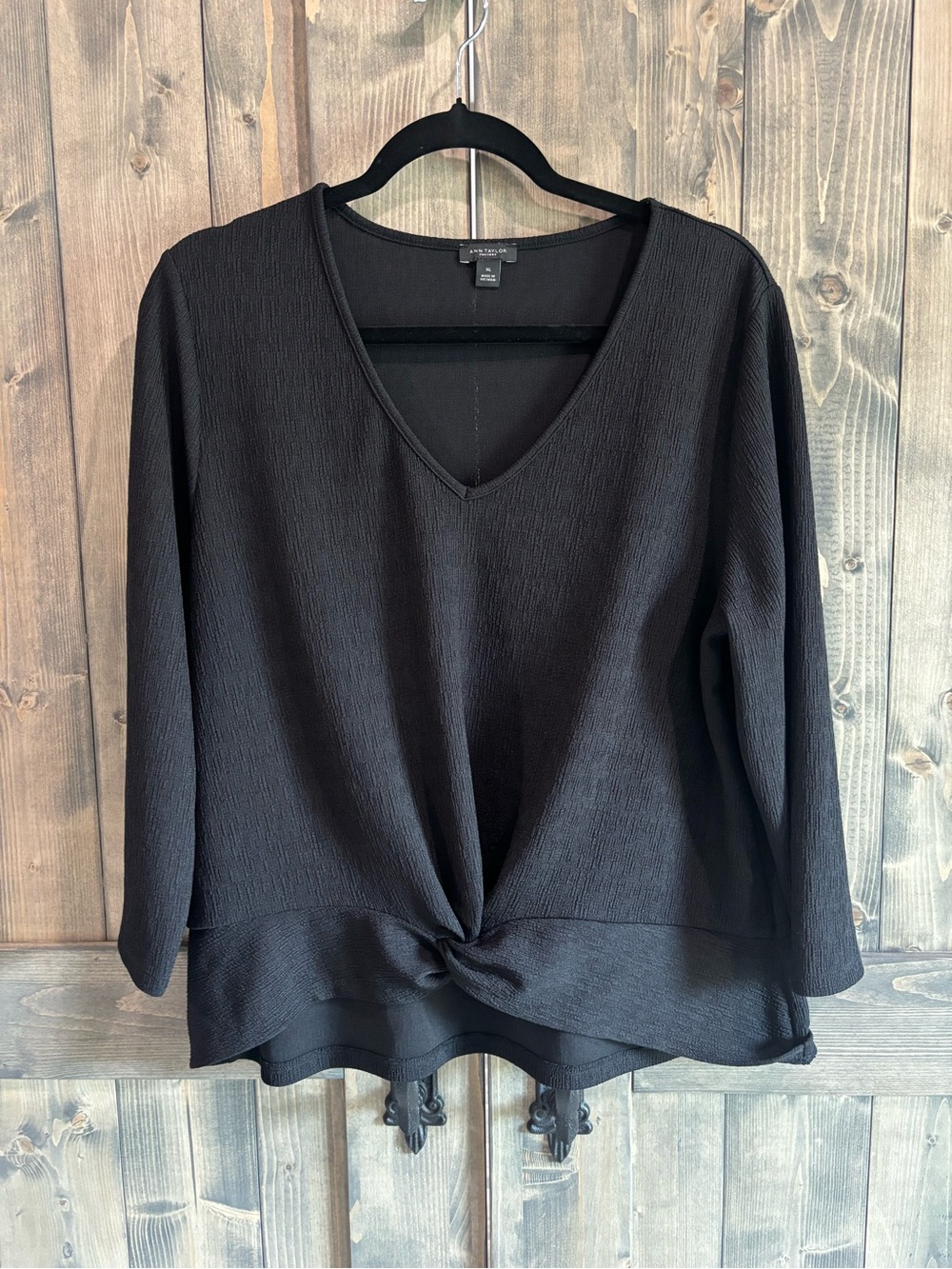 Ann Taylor Black V-Neck Twist-Front Blouse
